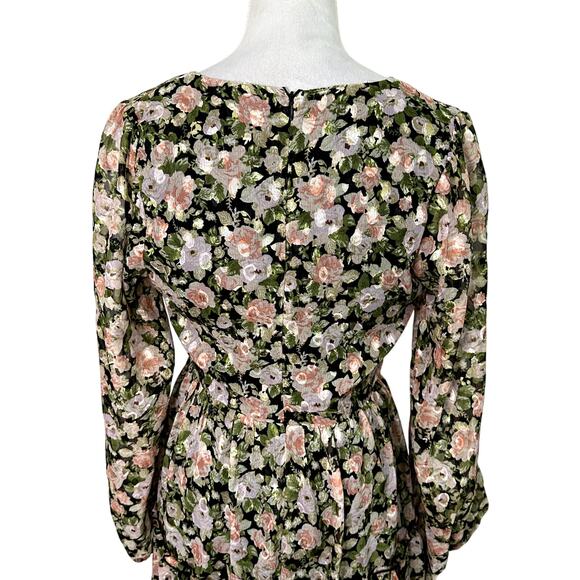 All In Favor Mini Dress Long Sleeves Zip Lined Floral Multi Color Women's L NWT - Picture 6 of 10